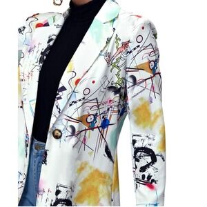 Floerns Women's XXL Blazer -Multi Color Art Print